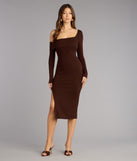Chic Style Ribbed Knit Off-Shoulder Midi Dress