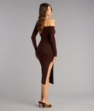 Chic Style Ribbed Knit Off-Shoulder Midi Dress