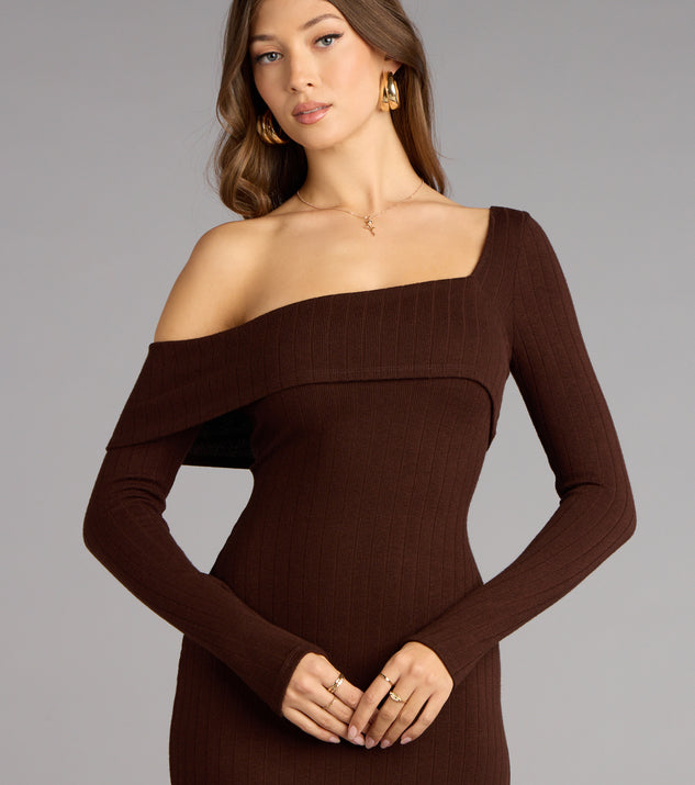 Chic Style Ribbed Knit Off-Shoulder Midi Dress