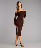 Chic Style Ribbed Knit Off-Shoulder Midi Dress
