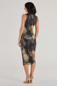 khaki abstract print mesh wrap cut out midaxi dress Adria Green Multi Abstract Print Mesh Maxi Dress