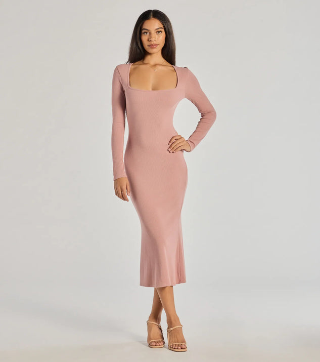 With its mid-calf hem and popular flattering fit, the Basic Cutie Long Sleeve Knit Midi Dress in mauve nails the balance of trend and ease, redefining go-to midi dresses for any occasion.