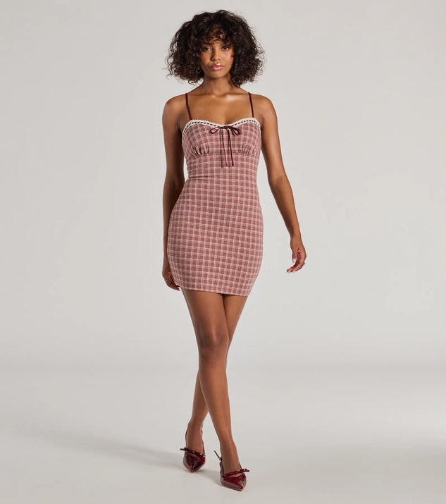 Flirty Silhouette Lace Trim Plaid Mini Dress | Windsor Flirty Silhouette Lace Trim Plaid Mini Dress | Windsor
