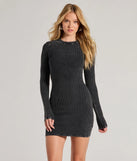 Trendy Fave Open Back Long Sleeve Knit Mini Dress, a trendy black mini dress featuring modern details and a fresh seasonal hue, perfect for creating chic 2025 looks.