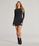 Make a bold statement in the Trendy Fave Open Back Long Sleeve Knit Mini Dress in black, the perfect spring dress for weddings, cocktail hours, nights out, and/or seasonal celebrations.