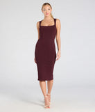 With its mid-calf hem and popular flattering fit, the Contemporary Sleek Bodycon Midi Dress in wine nails the balance of trend and ease, redefining go-to midi dresses for any occasion.