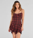 Edgy In Plaid Scoop Neck Mesh Mini Dress
