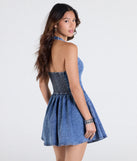 Soak up the season in the Darling Charm Halter Pleated Denim Skater Dress, a denim blue sundress styled for easy days, outdoor plans, and everything in between.