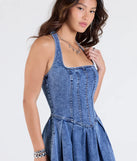 Soak up the season in the Darling Charm Halter Pleated Denim Skater Dress, a denim blue sundress styled for easy days, outdoor plans, and everything in between.
