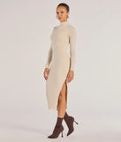 Step into milestone moments with the The Essential High-Slit Ribbed Knit Midi Dress, a standout in ivory dresses perfect for birdal showers, Easter celebrations, and 2025 grad looks.