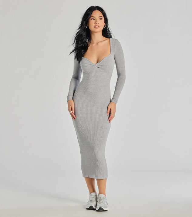 Sculpted Chic Ribbed Knit Midi Dress | Windsor
