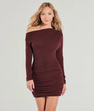 The Keeping Knit Cute One-Shoulder Long Sleeve Mini Dress in red is a modern red dress featuring trendy details and a stunning design ideal for wedding guest dresses, elegant cocktail looks, or an alluring everyday dress.
