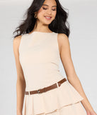 Make a bold statement in the Polished Demure Belted Pleated Skater Dress in natural, the perfect spring dress for weddings, cocktail hours, nights out, and/or seasonal celebrations.
