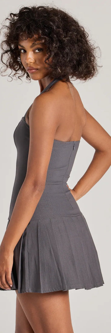 Revamp your 2025 wardrobe with this chic addition, the Trendy Era Drop Waist A-Line Mini Dress in charcoal, perfect for elevating your style in the new year.