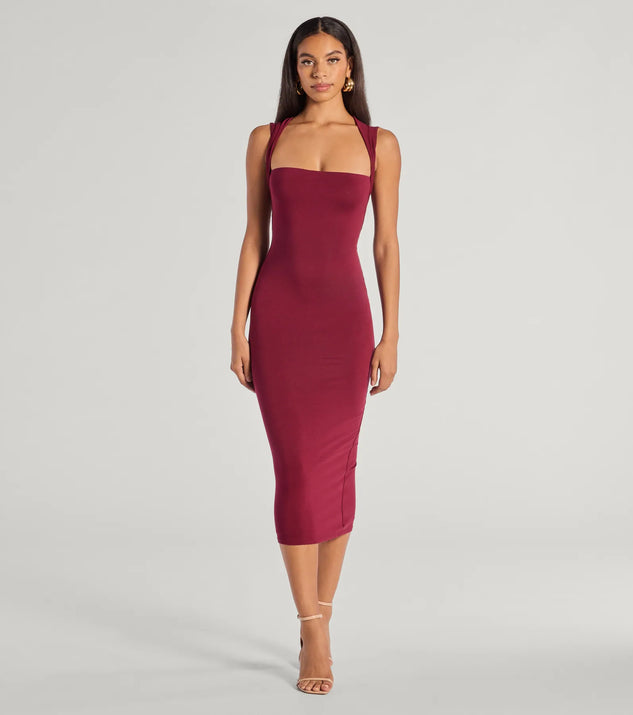 Serving Sleek Square Neck Bodycon Midi Dress | Windsor