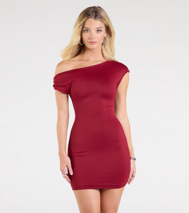 Gather One-shoulder Mini Dress - Silver Lurex - Monki