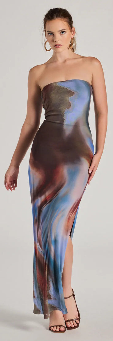 Revamp your 2025 wardrobe with this chic addition, the Chic Showstopper Abstract Print Mesh Maxi Dress in multi-color, perfect for elevating your style in the new year.