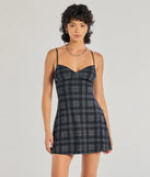 Plaid Mood Sleeveless A-Line Mini Dress, a trendy black mini dress featuring modern details and a fresh seasonal hue, perfect for creating chic 2025 looks.