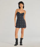 Plaid Mood Sleeveless A-Line Mini Dress, a trendy black mini dress featuring modern details and a fresh seasonal hue, perfect for creating chic 2025 looks.