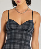 Plaid Mood Sleeveless A-Line Mini Dress, a trendy black mini dress featuring modern details and a fresh seasonal hue, perfect for creating chic 2025 looks.