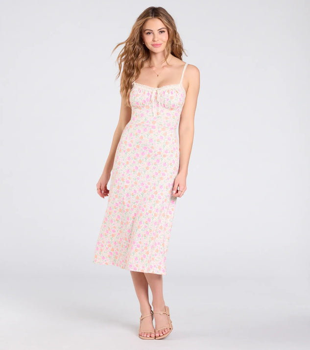 Step into milestone moments with the Darling Vibe Ditsy Floral A-Line Midi Dress, a standout in ivory dresses perfect for birdal showers, Easter celebrations, and 2025 grad looks.