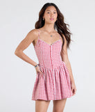 Feel confident and photo-ready in the Get Cutesy V-Neck Gingham Skater Dress, a red graduation dress perfect for 2025 ceremonies and parties.