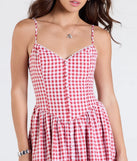 Whether you're headed to brunch or running errands, the Get Cutesy V-Neck Gingham Skater Dress in red delivers effortless style in a breathable, go-to casual dress.
