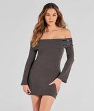 Buckled Beauty Off-The-Shoulder Knit Mini Dress