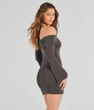 Buckled Beauty Off-The-Shoulder Knit Mini Dress