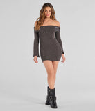 Buckled Beauty Off-The-Shoulder Knit Mini Dress
