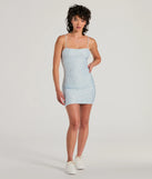 Flaunt your silhouette in the tight Charming Flair Ditsy Floral Mini Dress in light blue, a bodycon dress that empowers your look with bold style and effortless edge.