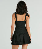 Shine with confidence, elegance, and standout style in the Life Is Sweet Eyelet Bodycon Ruffle Mini Dress—a black graduation dress designed with a fresh silhouette and the latest trends.