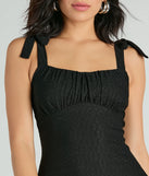Shine with confidence, elegance, and standout style in the Life Is Sweet Eyelet Bodycon Ruffle Mini Dress—a black graduation dress designed with a fresh silhouette and the latest trends.