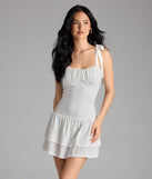 Shine with confidence, elegance, and standout style in the Life Is Sweet Eyelet Bodycon Ruffle Mini Dress—a white graduation dress designed with a fresh silhouette and the latest trends.