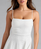 Shine with confidence, elegance, and standout style in the Pretty Vibes Eyelet Knit Layered Skater Dress—a white graduation dress designed with a fresh silhouette and the latest trends.