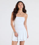 Feel confident and photo-ready in the Looking Sweet Eyelet Knit Tiered Skater Dress, a white graduation dress perfect for 2025 ceremonies and parties.