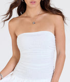 Make a bold statement in the Looking Sweet Eyelet Knit Tiered Skater Dress in white, the perfect spring dress for weddings, cocktail hours, nights out, and/or seasonal celebrations.