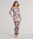 Flaunt your silhouette in the tight Uptown Doll Off-The-Shoulder Abstract Maxi Dress in natural, a bodycon dress that empowers your look with bold style and effortless edge.