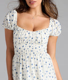 Shine with confidence, elegance, and standout style in the Cute And Sunny Floral Skater Dress—a ivory graduation dress designed with a fresh silhouette and the latest trends.
