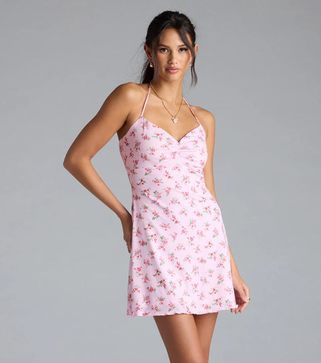 Whether you're headed to brunch or running errands, the Falling For Charm Strappy Open Back Floral Mini Dress in pink delivers effortless style in a breathable, go-to casual dress.