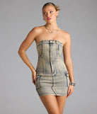 Flaunt your silhouette in the tight So Electric Strapless Jean Denim Mini Dress in denim blue, a bodycon dress that empowers your look with bold style and effortless edge.