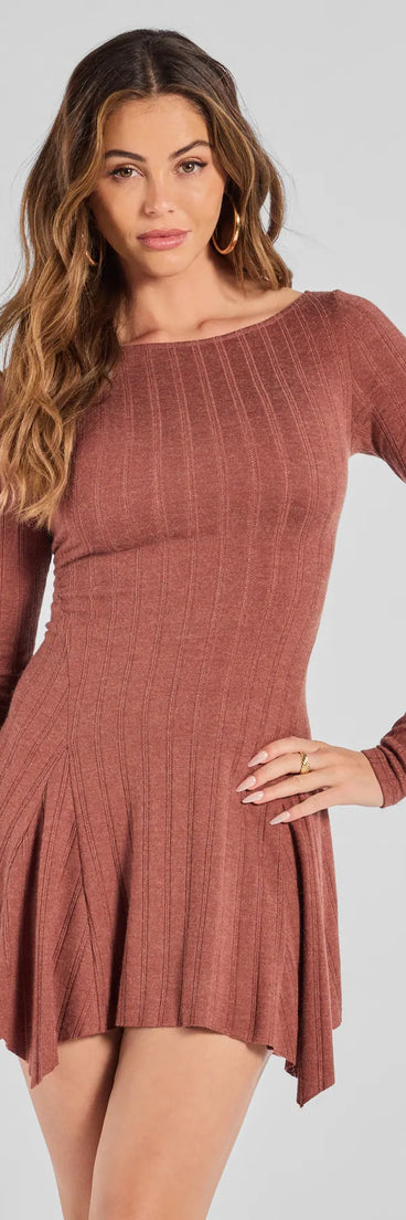 The Luxe Charm Cashmere Knit Hanky Hem Mini Dress in red is a modern red dress featuring trendy details and a stunning design ideal for wedding guest dresses, elegant cocktail looks, or an alluring Valentine’s Day dress.