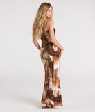 Flaunt your silhouette in the tight Somewhere Tropical V-Neck Cutout Abstract Maxi Dress in brown, a bodycon dress that empowers your look with bold style and effortless edge.