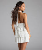 The Sunset Happy Hour Ruffled Skater Dress in white brings sleek style to any graduation outfit, from cap and gown to after-party.