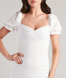 Flaunt your silhouette in the tight Looking Like A Daydream Eyelet Lace Dress in white, a bodycon dress that empowers your look with bold style and effortless edge.