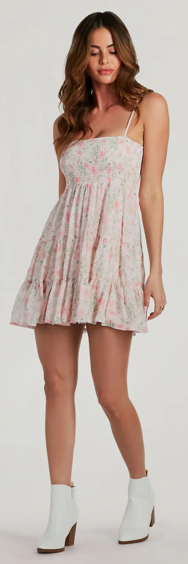 Feel confident and photo-ready in the Lively Elegance Smocked Floral Babydoll Dress, a pink graduation dress perfect for 2025 ceremonies and parties.