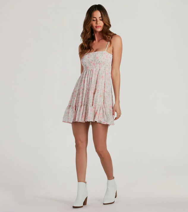 Feel confident and photo-ready in the Lively Elegance Smocked Floral Babydoll Dress, a pink graduation dress perfect for 2025 ceremonies and parties.
