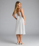 Shine with confidence, elegance, and standout style in the Spring Fling Corset Tie A-Line Midi Dress—a white graduation dress designed with a fresh silhouette and the latest trends.