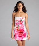 Ocean View Tropical Floral Satin Mini Dress