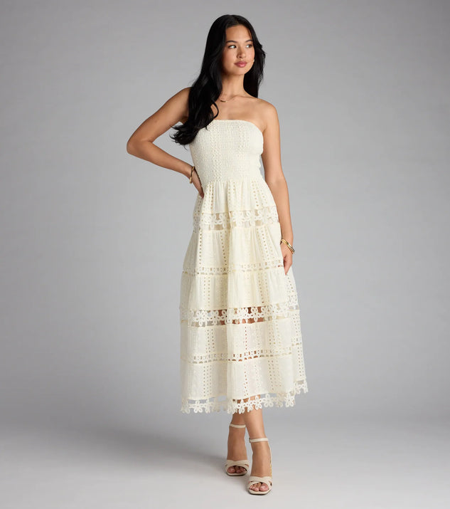 Graduation White Eyelet Dress Lovely Day Eyelet A-Line Midi Dress Windsor Graduation White Eyelet Dress Lovely Day Eyelet A-Line Midi Dress Windsor